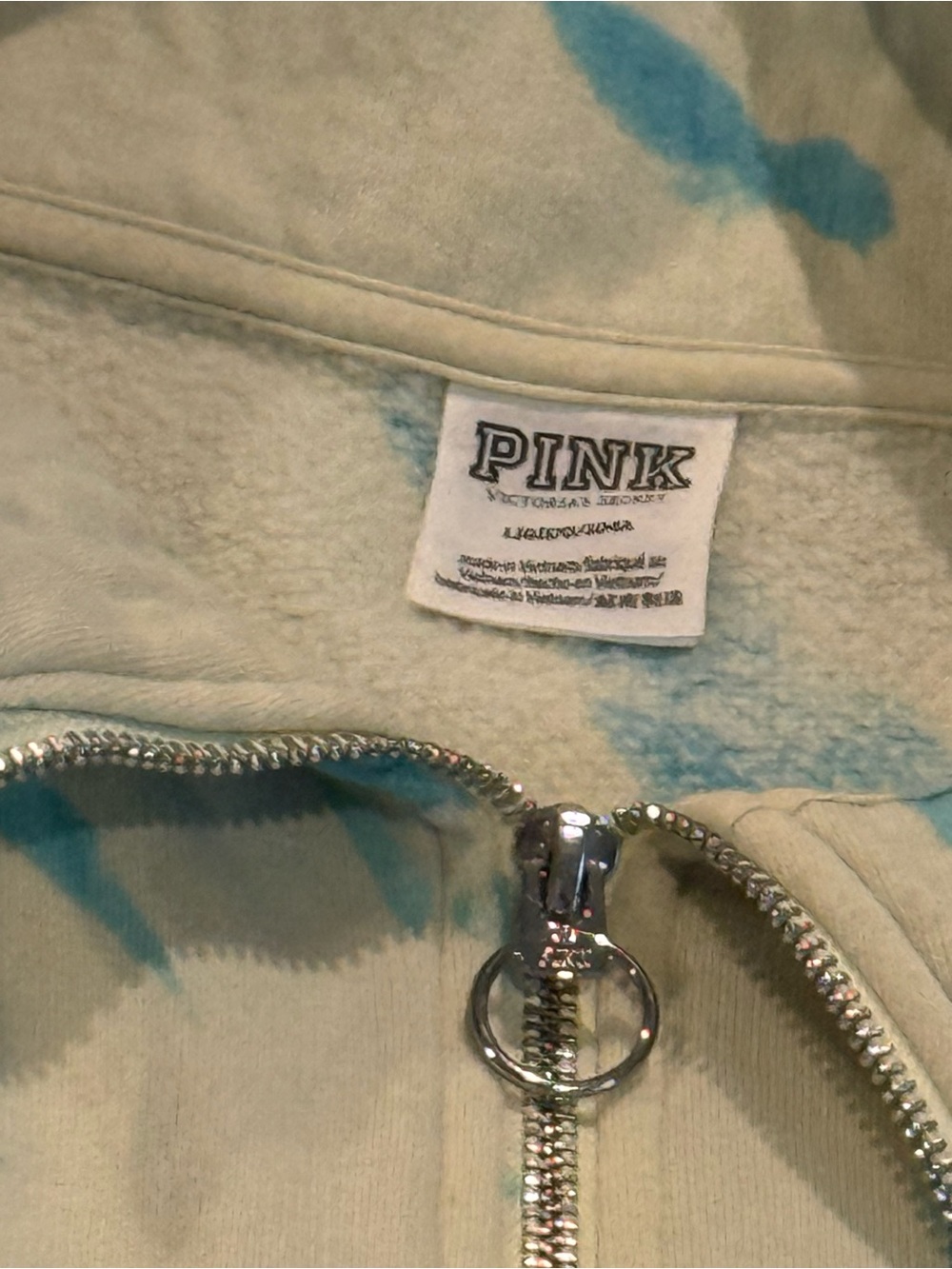 PINK Victoria's Secret Kids Tie-Dye Quarter-Zip Pullover - Blue & Cream large - Picture 3 of 3